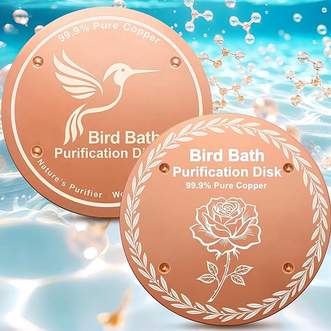 Bird Bath Purification Disk Pure Copper Outdoor Winter Solar Power Birdbath Deicer Cage Hanging Bowl Metal Warmer Deck Railing Glass Concrete Ceramic Stone Stand Water Rose