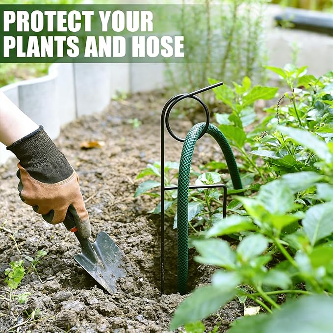 12 Pcs Plant Garden Hose Guide 16 Inch Metal Plant Protector Stakes Rustproof Coated Iron Garden Hose Guide Spike for Lawn Yard Flower Protection(Black)