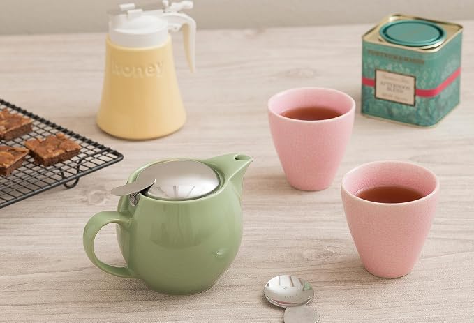 Zero Japan Bee House Round Teapot For One, 15 Oz - Ceramic Tea Pot with Stainless Steel Lid and Infuser, Smooth-Pour Spout, Diswasher and Microwave Safe Tea Pots (Artichoke)