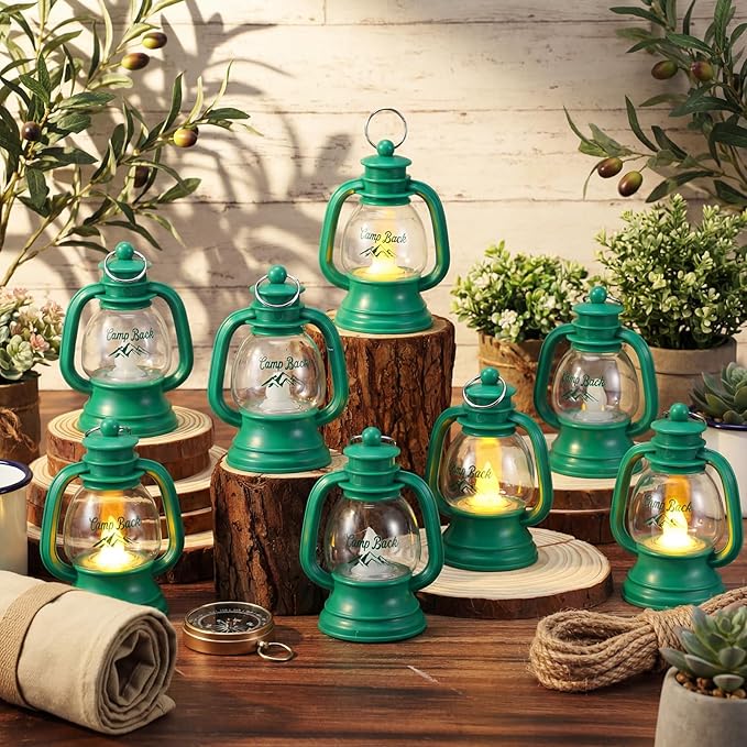 VIHOSE 24 Pcs Mini Camp Bachelorette Lanterns Decor Bulk Camping Bachelorette Party Favors 4 Inch Small Lantern Table Centerpiece Camp Bach Hanging Lamp Ornaments for Camping Party Decorations