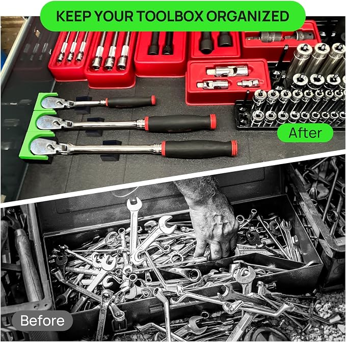 Ratchet Organizer Kit - 3 Pack Set, with Strong Magnets, Ratchet Organizer for Tool Box Drawer, Keep Tools Organized, for Garage, Workshop (Green/Black)