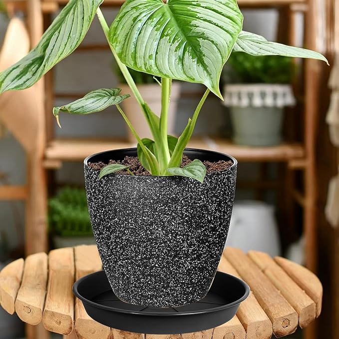 OVZILKI 2 Pack of Plant Saucer 12 inch, Black Plastic Flower Plant Pot Saucer, Heavy Duty Plant Drip Trays Saucers for Indoor, Plant Water Tray for Planters
