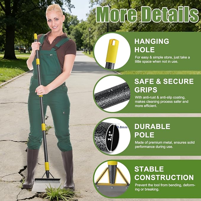 Floor Scraper Long Handle Heavy Duty, 74" Metal Ice Scraper for Driveway, Multifunctional Weed Scraper for Weed Cleaning Edging Trenching & Removing Snow Ice Dirty Moss