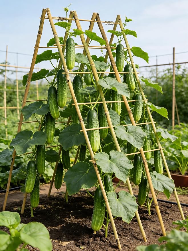3 Pack A-Frame Bamboo Trellis 47''x15.5'', Oltara Foldable Garden Trellis for Outdoor Climbing Plants, Cucumbers, Raised Beds, Tomatoes, Beans, Peas, Vegetables, Flowers Support