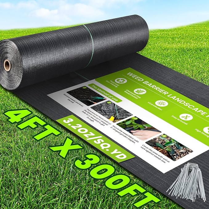 Weed Barrier Fabric, 4FTx300FT 3.2oz Landscape Fabric, Heavy Duty Durable Woven Geotextile Mat, Ground Cover for Gardening, Farming, Driveway, Landscaping