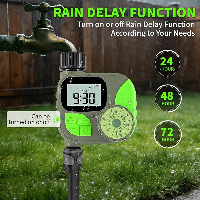 Sprinkler Timer for Garden Hose - Irrigation Timer for Outdoor Faucet, Automatic Programmable Watering Irrigation with Rain Delay/Manual Mode, Watering System Drip Irrigation for Yard Lawn Pool