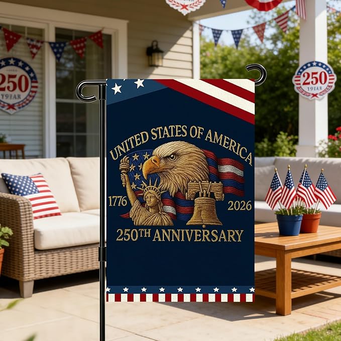 250 Anniversary Usa Garden Flags for Outside, 250 Anniversary USA Flag 1776-2026 God Bless America Commemorative Patriotic Banner with Statue of Liberty Eagle Design Yard Sign 4th of July Decorations Double-Sided Waterproof 250 Year American Flag 12x18...