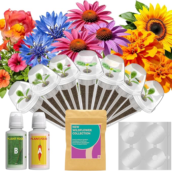 LYKOCLEAN Flower Seed Pods for Ahopegarden, iDOO MUFGA Hydroponics Growing System Indoor Gardening, 400+ Seeds, Dwarf Sunflower Bambino, French Marigold, Dahlia, Dwarf Petunia(7-Pods)