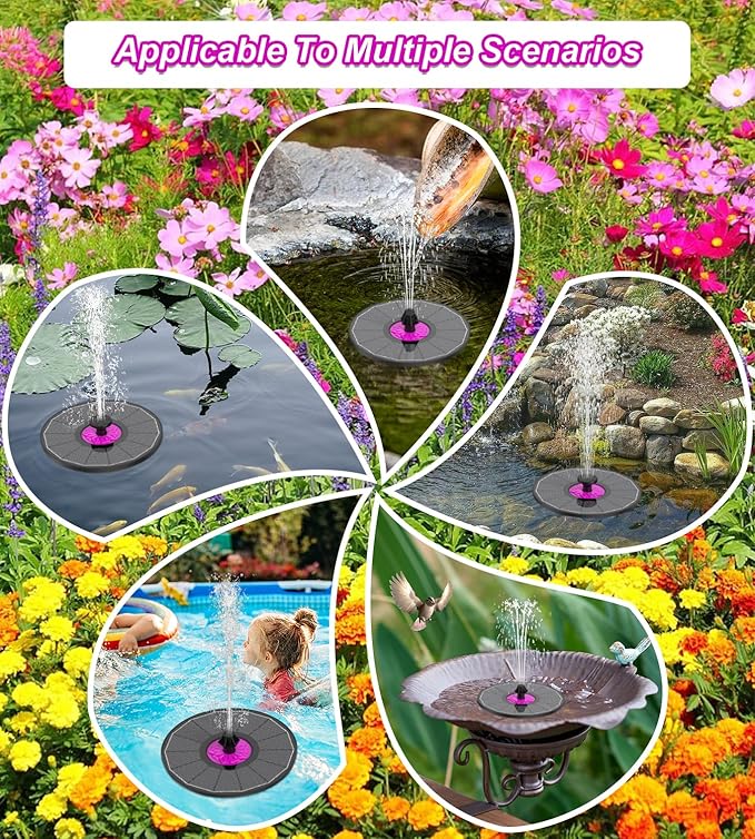 SZMP Powerful 3.5W Anti-Drift Solar Fountain for Bird Bath, Solar Powered Water Pump with 7 Nozzles, Bird Bath Fountain for Garden, Pool, Pond – Attracts Hummingbirds (Black Panel)