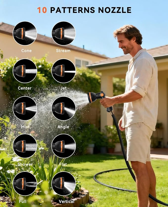 SUNPOW Retractable Garden Hose Reel - 1/2 inch x 50ft Heavy Duty Wall Mounted Hose Reel with 3/4 inch Brass Fitting & 10 Sprayer Nozzle - Any Length Lock, Auto Rewind System, 180°Swivel Bracket- Grey