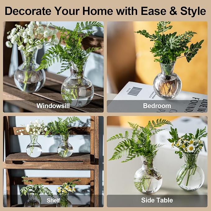 Plastic Propagation Vases (12 Bulbs),Desktop Plant Terrarium for Indoor Plants - Hydroponics Containers for Home Office Desk Decor, mini Gardening Gifts for Women Who Love Plants (12PCS)