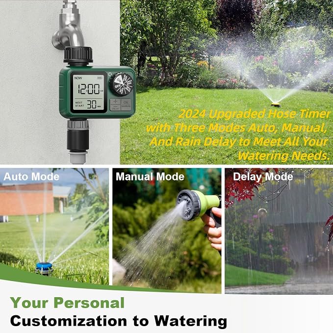 Water Timer for Outdoor Garden Hose, Sprinkler Timer for Garden Faucet with Auto/Manual/Rain Delay Mode, Sprinkler Irrigation Controller for Yard Lawn (1 Zone Plastic Inlet)