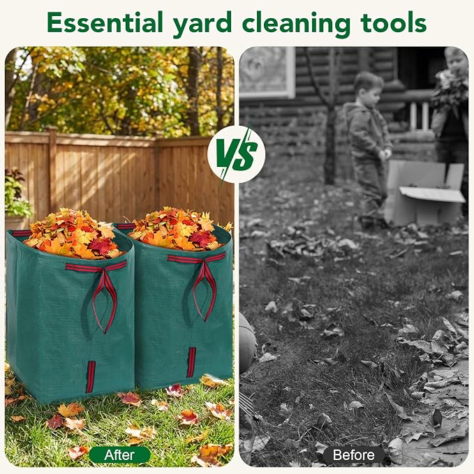 Dntorx 53 Gallon Leaf Collector, 2-Pack Reusable Yard Waste Bags Lawn Leaf Bags With Dustpan-Style Opening And Handle, For Leaves,Grass,Storm Debris,Construction Waste, Heavy-duty&Foldable