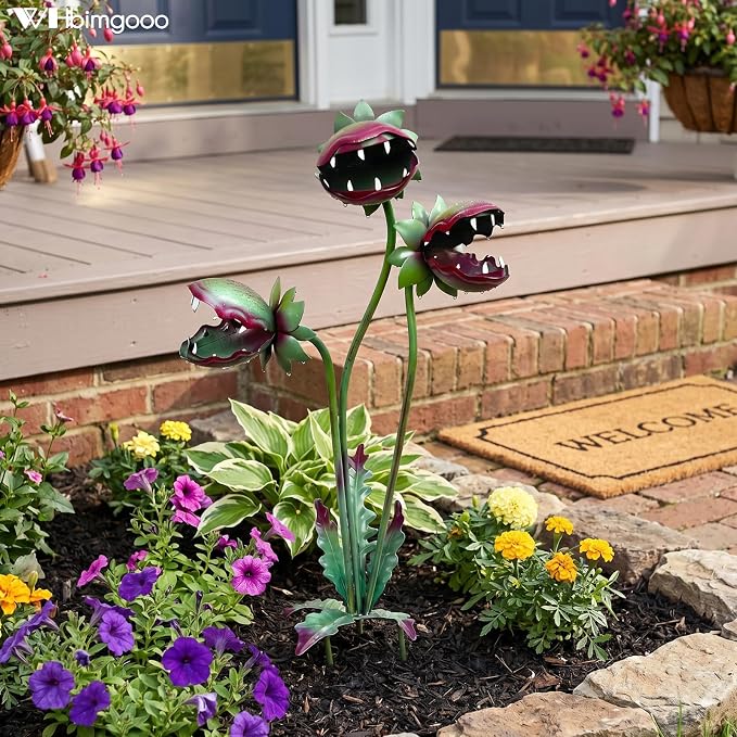 Metal Outdoor Plants - Venus Flytrap Garden Stakes Decorative, 25 Inch Carnivorous Metal Flowers Yard Art Garden Decorations for Outdoor Lawn Porch Pathway