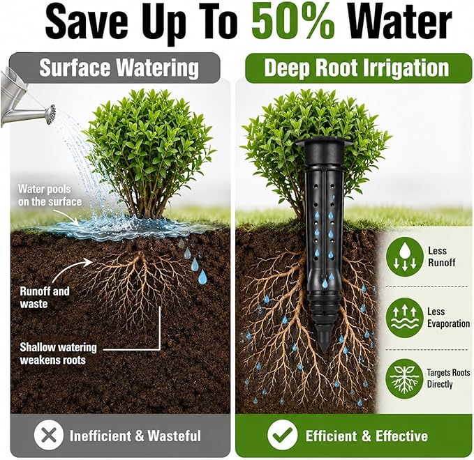 Junkin 12 Pack Tree Watering Stake Large UV Protected ABS Plastic Deep Root Irrigation Spike for Garden Shrubs Bushes Shrubs Flowers Fruits Vegetables Potted Plants (8 Inch)