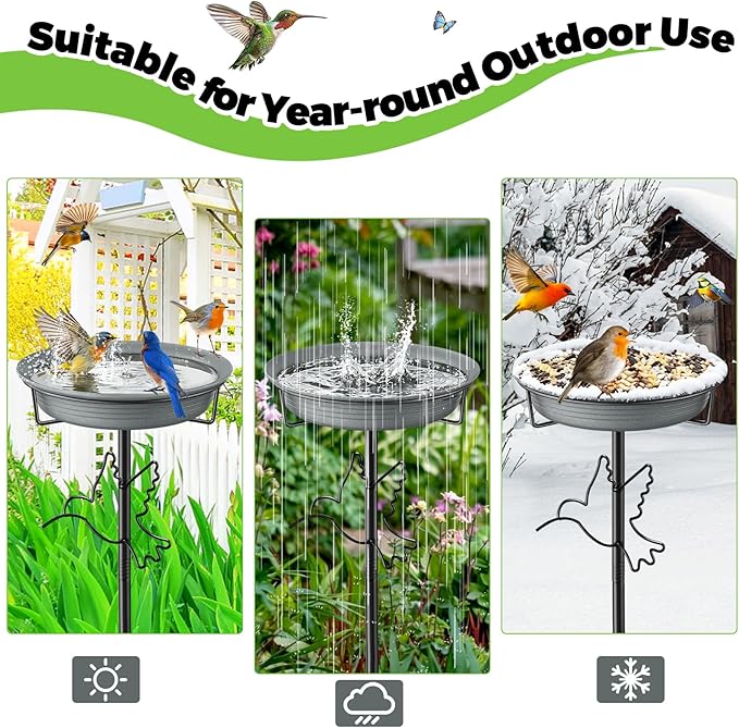 Bird Bath for Outside, 36.7In Removable Freestanding Birdbaths for Outdoors with 5-Pronged Base, Bird Bath Feeder Bowls for Garden Patio Yard Lawn Decor (Grey-2)