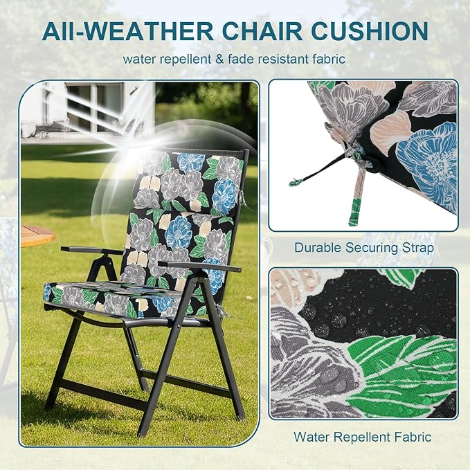 DYTXIII Outdoor High Back Chair Cushions Set of 2, 44"x22" Water Repellent Patio Seat Cushions with Elastic Sponge, All Weather Chair Pads for Rocking, Dining Chairs, Patio Furniture - Peony Garden