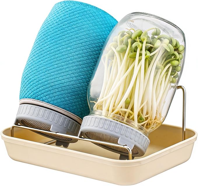 32OZ Sprouting Kit, 2 Sprouting Jar Kits, Wide Mouth Mason Jars with Sprout Lids.Sprouts Growing Kit, Seed Sprouter Set for Growing Broccoli, Bean, Alfalfa