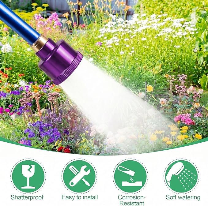 Dreyoo 1 Pack Water Nozzle with 3000 Tiny Holes, 3/4'' Aluminium Alloy Garden Hose Shower Head with PTFE Thread Seal Tape for Outdoor Watering Flowers, Plants, Greenhouse, Nurseryman (2.36'',Purple)