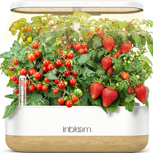 inbloom Hydroponics Growing System 12 Pods, Indoor Herb Garden with LEDs Full-Spectrum Plant Grow Light, Water Shortage Alarm, Automatic Timer, Height Adjustable,Gardening Gifts for Women, White