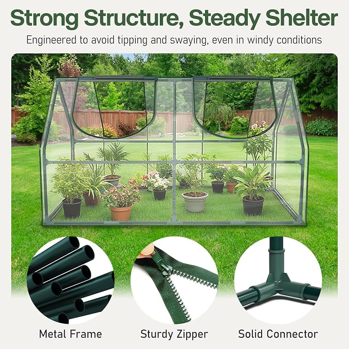 OnBrand 64.96" x 33.07" x 35.43" Portable Mini Greenhouse for Outdoors Indoors, PVC Small Green House with Dual-Sided Doors, Clear Plant Tent for Seedlings Flowers Vegetables