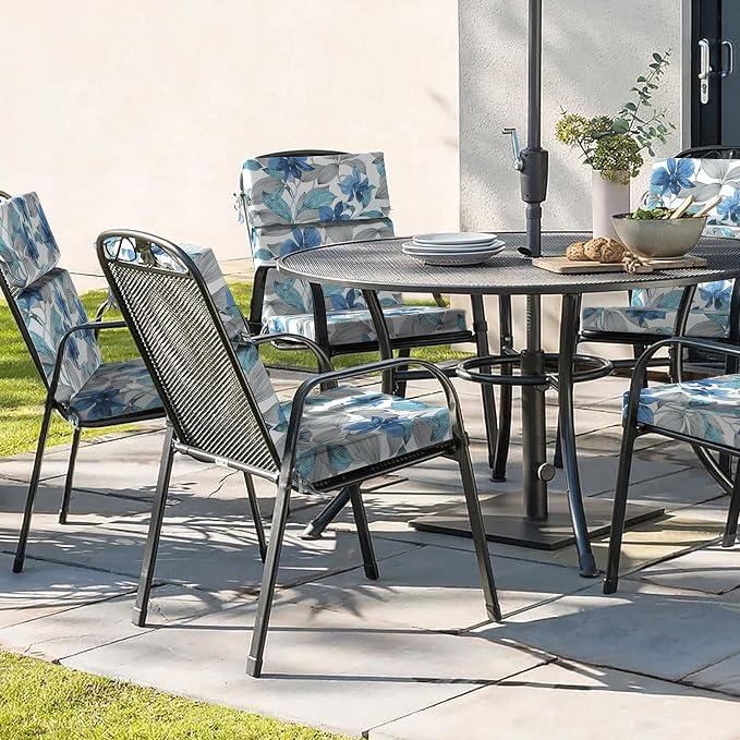 DYTXIII Outdoor High Back Chair Cushions Set of 2, 44"x22" Water Repellent Patio Seat Cushions with Elastic Sponge, All Weather Chair Pads for Rocking, Dining, Patio Furniture - Clemens Noir Blue
