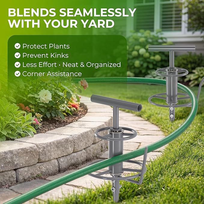 Garden Hose Guide Stakes, Water Hose Spikes, 2 Pack 14.1'' Metal Corner Hose Guard, Heavy Duty Hose Redirect Stake Protects Plants & Prevents Kinks for Lawn Watering, Patio & Pet Bath,Gardening Tools
