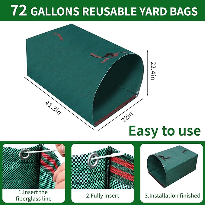 Reusable Lawn Bags,Collapsible Leaf Collector,72 Gallon Yard Waste Bags,Extra Large Leaf Dustpan Type Garden Bags For Leaves,Grass,Clippings,Debris