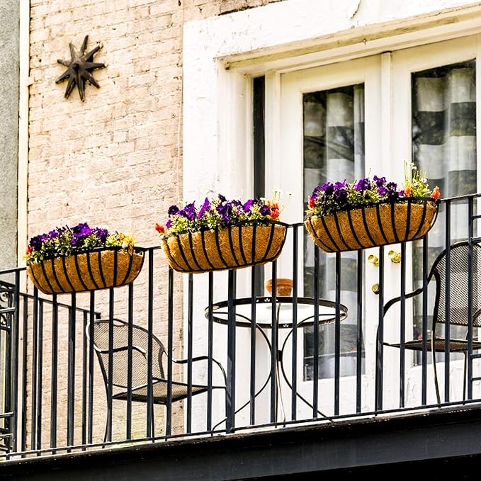 Sekcen Railing Planter Window Box Deck Balcony Rail Planter 24 Inch for Porch Fence Patio Outdoor 4 Pack
