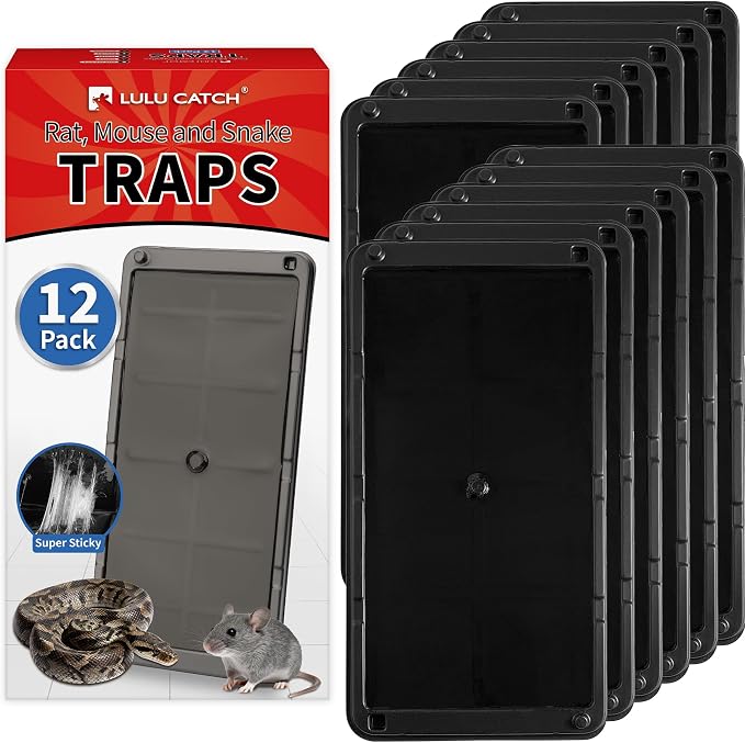 LULUCATCH Mouse Traps 12 Pack, Larger Heavier Glue Traps for Mice, Rat & Snakes, Non-Toxic Sticky Mouse Traps Indoor for Home & Kitchen, Easy to Set