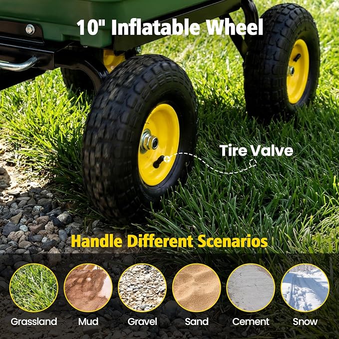 NORTHSKY 600 LBS Heavy Duty Garden Dump Cart,10" All-Terrain Wheels, 180° Rotating Handle, Yard Cart for Landscaping, Farm, and Outdoor Work (Garden Green)
