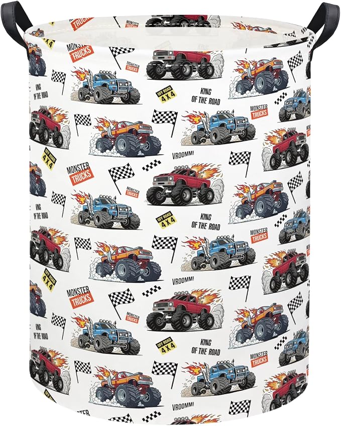 Baby Laundry Basket Kids Hamper Toy Storage Bin for Boys Room Decor Baby Nursery Hamper Gift Baskets for Bedroom Bathroom(Monster Truck)