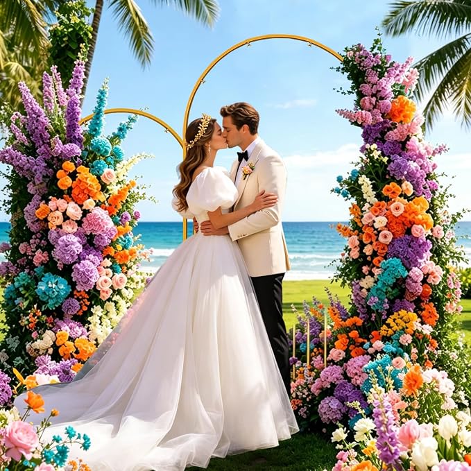 Metal Arch Backdrop Stand Set of 2 Gold Wedding Arch Stand 7.2FT & 6FT Arched Backdrop Frame for Birthday Party Anniversary Engagement Anniversary Bridal Valentine Party Event Decoration