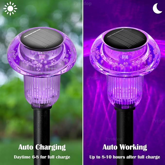 Priddop Solar Halloween Lights Outdoor 8 Pack Waterproof Purple LED | Yard Garden Decorative Pathway Mushroom Outside Landscape Path Lighting Patio Walkway Ground Pattern Halloween Decorations