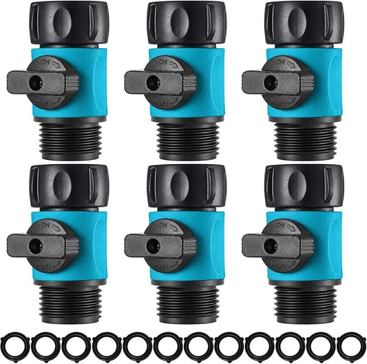 Hotop 6 Pcs Garden Hose Shut Off Valve Plastic Connect Water Hose Turn Off Valve with Anti Leak Standard 3/4 Inch Thread and Rubber Gaskets (Blue)