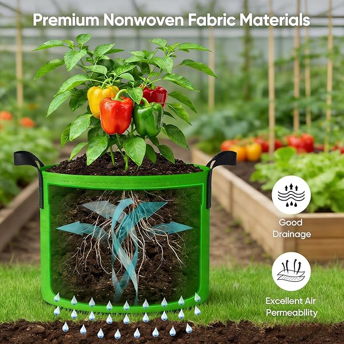 10 Gallon Potato Grow Bags: 5 Pack 350G Heavy Duty Thickened Grow Bags with Clear Harvest Window & Durable Handles - Felt Nonwoven Fabric Pots Planting Container for Plants Vegetable Flowers Herbs
