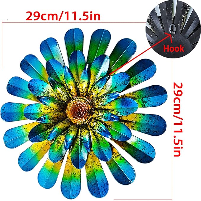 HOOEN Metal Flowers Wall Decor 2pack Wall Art Decorations Hanging for Indoor Outdoor Home Garden Farmhouse Yard Patio Fence Living Room Bedroom Decor