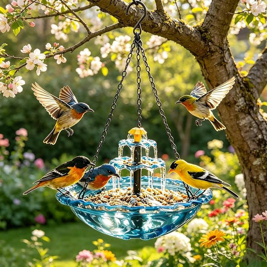 New Hanging Solar Bird Bath Fountain,3 Layers Hanging Bird Bath for Outside with Solar Fountain,Flowing Water Large Humming Birds Baths Fountains with Solar Pump & Plastic Bowl, for Outdoor, Gardens