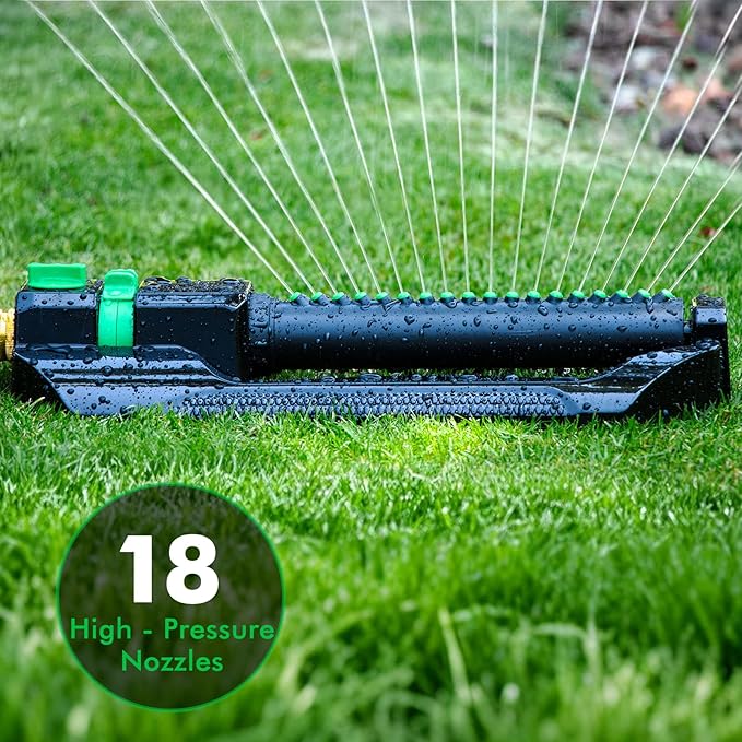 RESTMO 2 Pack Heavy Duty Oscillating Sprinkler with Metal Base, Adjustable Flow Control Lawn Watering System, Covers Up to 3,600 Sq. Ft. for Garden, Yard