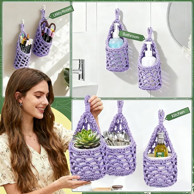 Macrame Wall Plant Hanger, Hanging Planter Basket Holder, Wall Planters for Indoor Plants, for Up to 4 Inch Pot (Purple, 4-Inch)