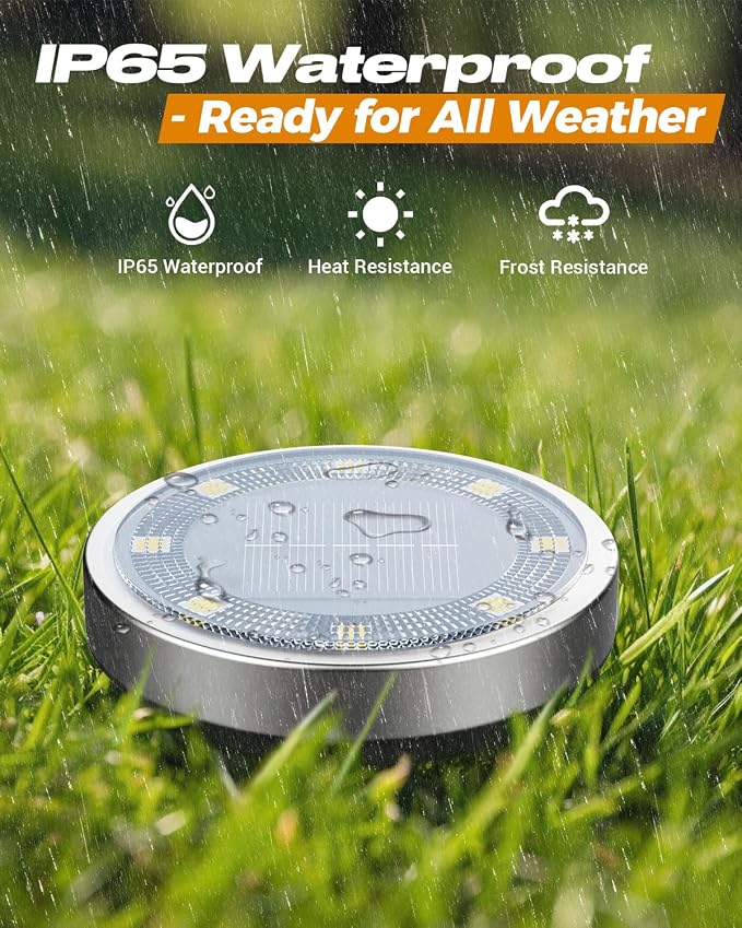 btfarm 30 Pack Solar Lights Outdoor, 8 LED Solar Ground Lights IP65 Waterproof Flat Solar Disc Light, Pathway Lights for Garden Lawn Patio Yard Path Landscape, Warm White
