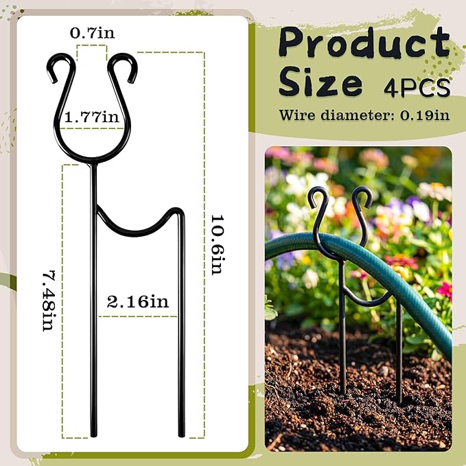 U0U 4 Pack Metal Garden Hose Guide Spike,10.6Inch Hose Guides for Garden,Heavy Duty Garden Hose Stakes for Keeps Hose Out of Flower Beds and Plant Protection (4, Black)