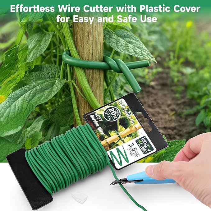 KINGLAKE Green Garden Wire with Pliers - 132 Feet 3.5mm Garden Ties Soft Plant Twist Ties Plant Wire for Climbing Plants Tomatoes Support Vines Vegetables Flowers Indoor & Outdoor Gardening Training