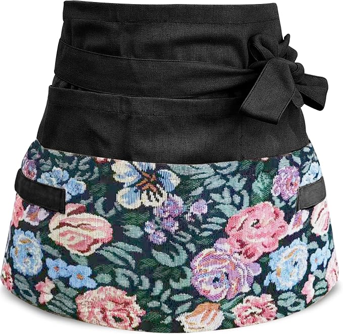 Garden Apron for Woman, Serve Apron Cute, Flora Half Apron with 8 Pockets, Valentines Gift for Mom Wife Girlfriend