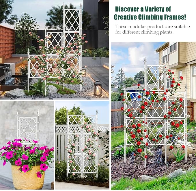 WellSign 5.25FT Metal Pipe Trellis for Climbing Plants Outdoor, Garden Wall White Trellis with Garden Twist Tie, Support Tall Plant Fence for Ivy Vines Rose Flower