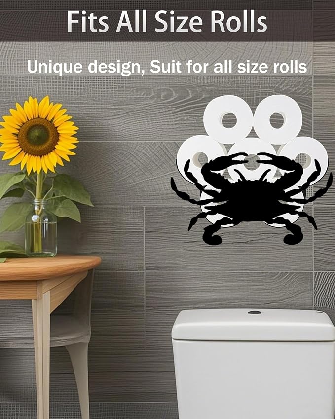 Crab Toilet Tissue Holder,Animal Paper Holders,Decorative Metal Papers Holder,Funny Toilet Animal Storage for Bathrooms,Bathroom Paper Organizer for Extra 8 Rolls Wall Mounted Art Decor