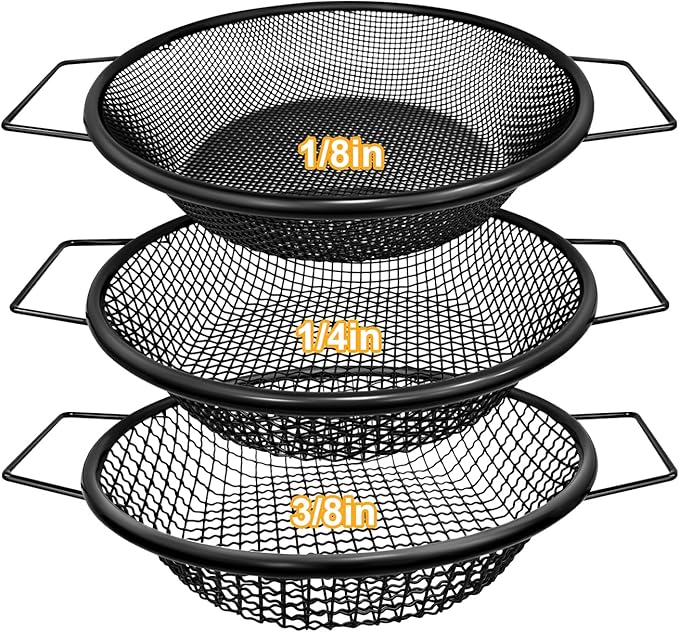 Soil Sifter for Gardening, Rock Sifter for 5 Gallon Bucket,Compost Sifter Dirt Sifter,Captures Dirt Rocks Sawdust (3pcs Black Handle)