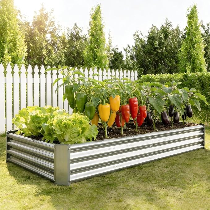 Metal Galvanized Raised Garden Bed Kit, 8 x 4 x 1 ft Galvanized Steel Raised Garden Planter Box Outdoor with Open Base for Growing Vegetables/Flowers/Herbs/Fruits/Succulents, Rectangle, Silver