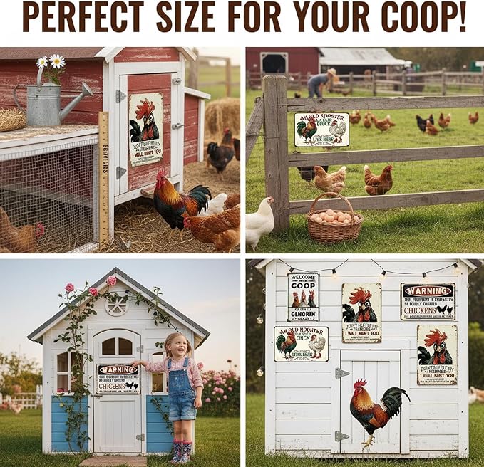 Vintage Metal Sign, Metal Wall Art, Funny Bar Signs, Motivational Positive Affirmations Wall Decor, Funny Tin Signs for Home Office School Gym & Locker Room 8x12 Inch (5 Pack Metal Signs Chicken Coop Signs)
