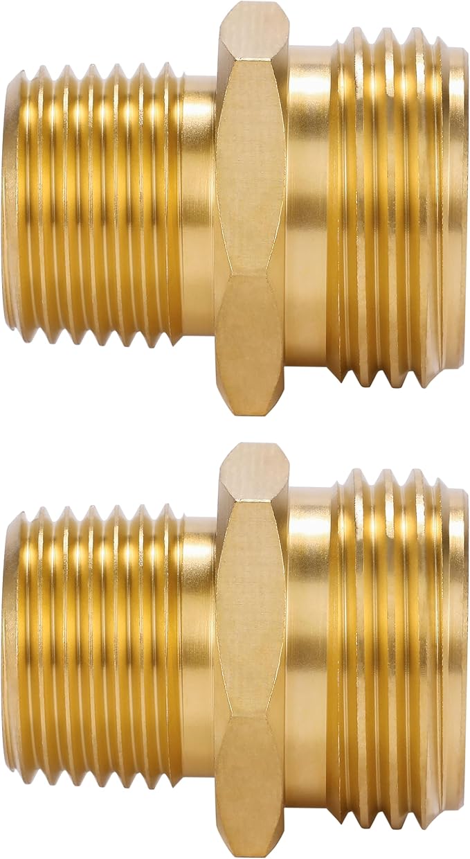 2 Pack 3/4" GHT to 1/2" NPT Male Connector, Brass Garden Hose Fitting, Male Hose Adapter,Brass Garden Hose to Pipe Fittings Connect